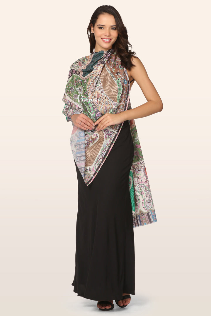 Pashtush India womens scarf and Stoles Pashtush Womens Bamboo Stole, Nalki Embroidery Design, Multicolour