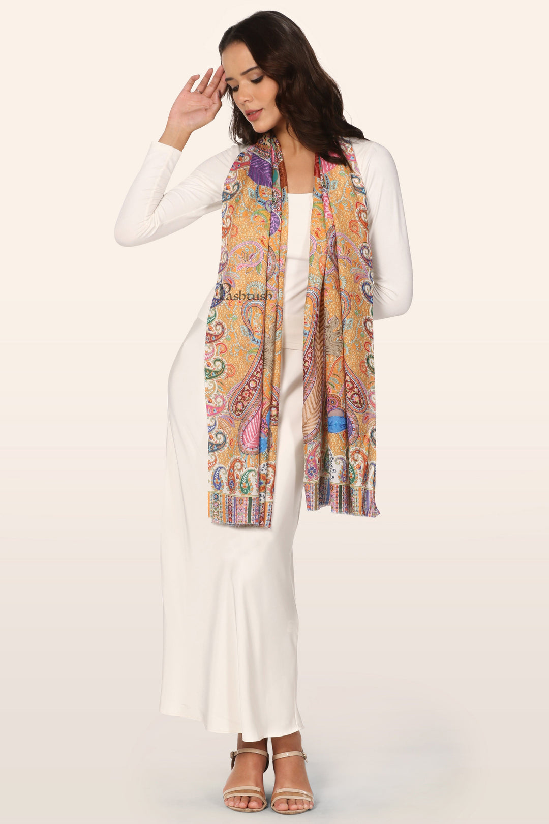 Pashtush India womens scarf and Stoles Pashtush Womens Bamboo Stole, Nalki Embroidery Pasiley Weave Design, Multicolour