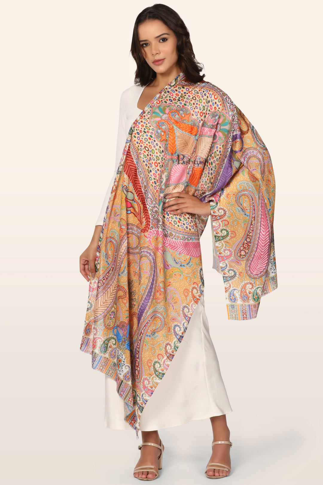 Pashtush India womens scarf and Stoles Pashtush Womens Bamboo Stole, Nalki Embroidery Pasiley Weave Design, Multicolour