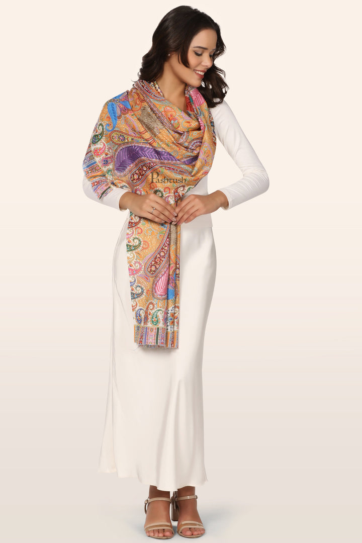 Pashtush India womens scarf and Stoles Pashtush Womens Bamboo Stole, Nalki Embroidery Pasiley Weave Design, Multicolour