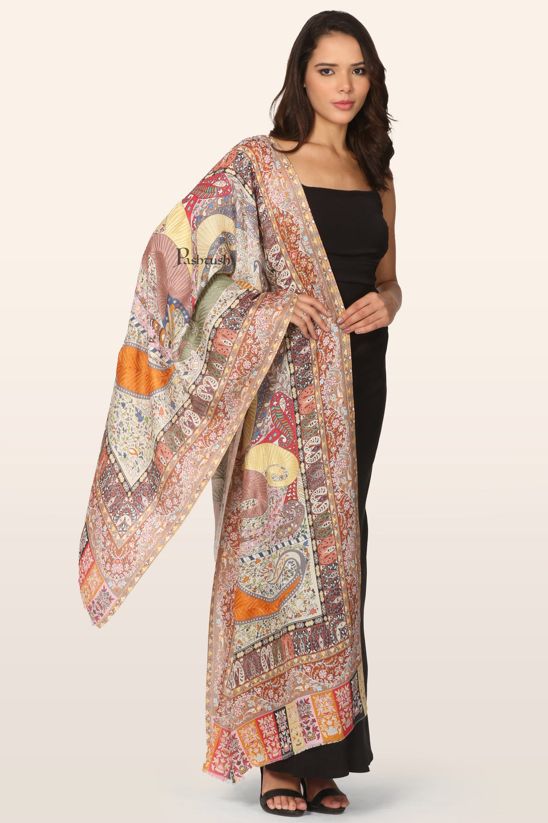 Pashtush India womens scarf and Stoles Pashtush Womens Bamboo Stole, Nalki Embroidery Pasiley Weave Design, Multicolour