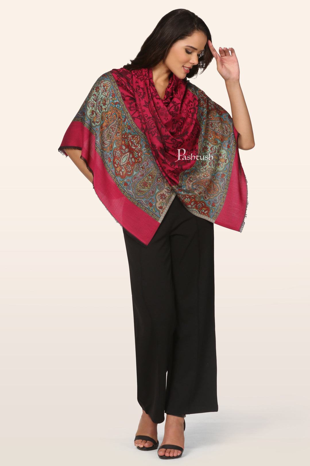 Pashtush India womens scarf and Stoles Pashtush Womens Bamboo Stole, Pailsey Palla Design, Majenta