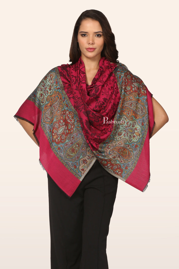 Pashtush India womens scarf and Stoles Pashtush Womens Bamboo Stole, Pailsey Palla Design, Majenta