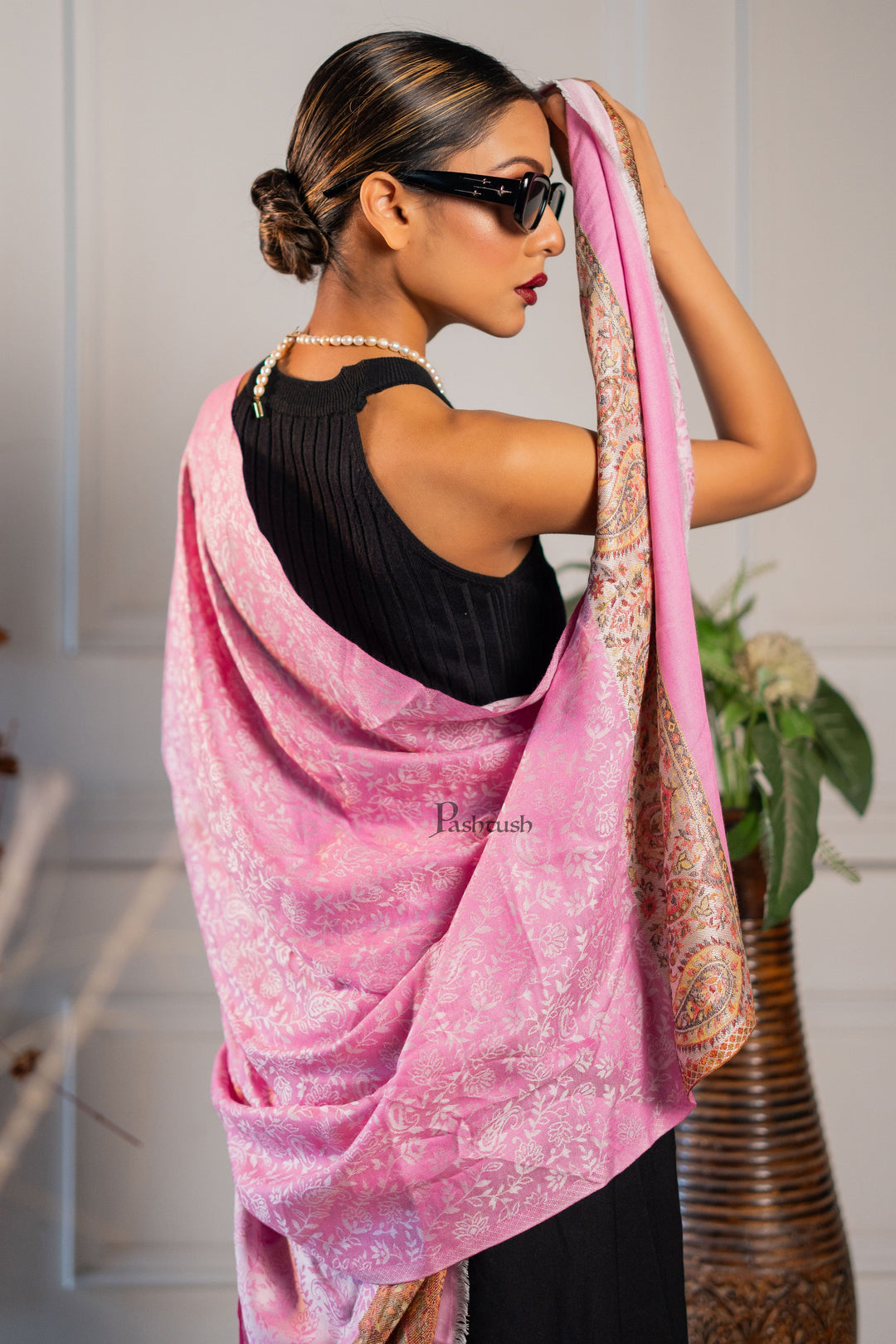 Pashtush India womens scarf and Stoles Pashtush Womens Bamboo Stole, Paisley Palla Design, Dark Pink