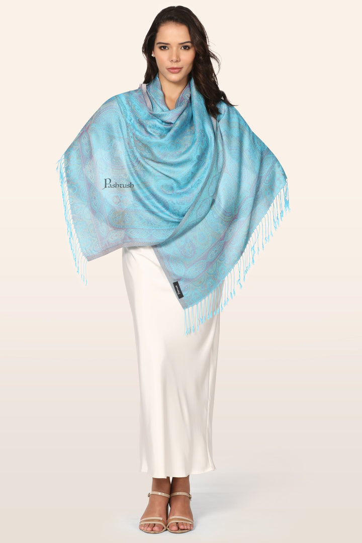 Pashtush India womens scarf and Stoles Pashtush Womens Bamboo Stole, Paisley Weave Design, Arabic Sea Blue