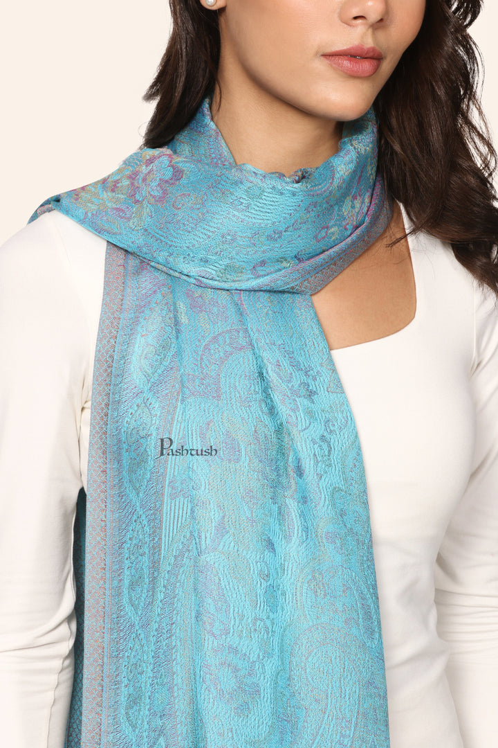 Pashtush India womens scarf and Stoles Pashtush Womens Bamboo Stole, Paisley Weave Design, Arabic Sea Blue