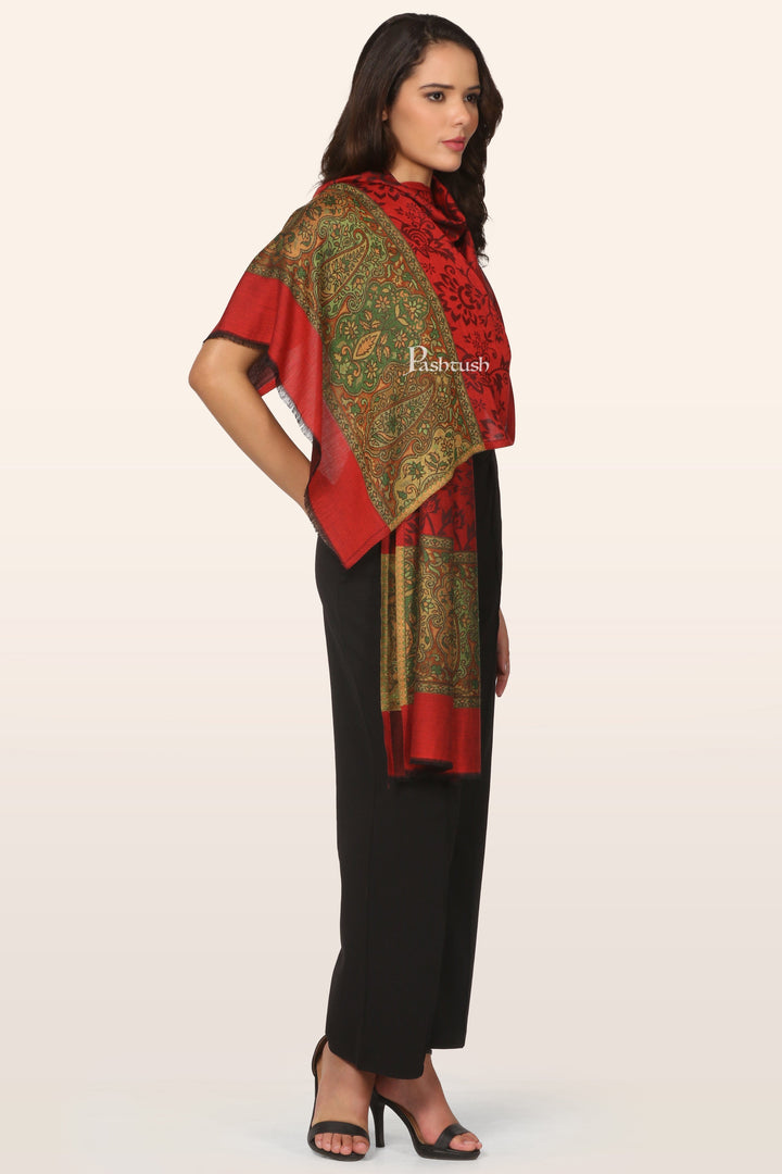 Pashtush India womens scarf and Stoles Pashtush Womens Bamboo Stole, Pasiley Palla Design, Red