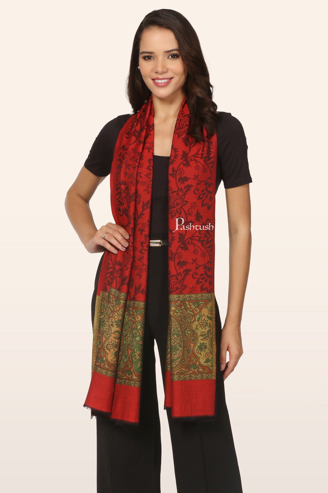 Pashtush India womens scarf and Stoles Pashtush Womens Bamboo Stole, Pasiley Palla Design, Red