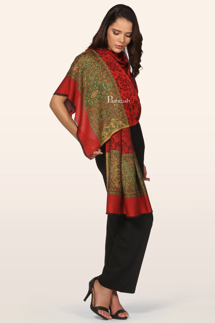 Pashtush India womens scarf and Stoles Pashtush Womens Bamboo Stole, Pasiley Palla Design, Red