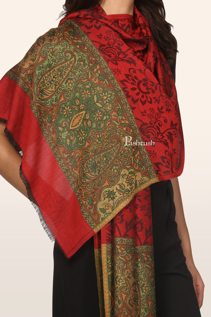 Pashtush India womens scarf and Stoles Pashtush Womens Bamboo Stole, Pasiley Palla Design, Red