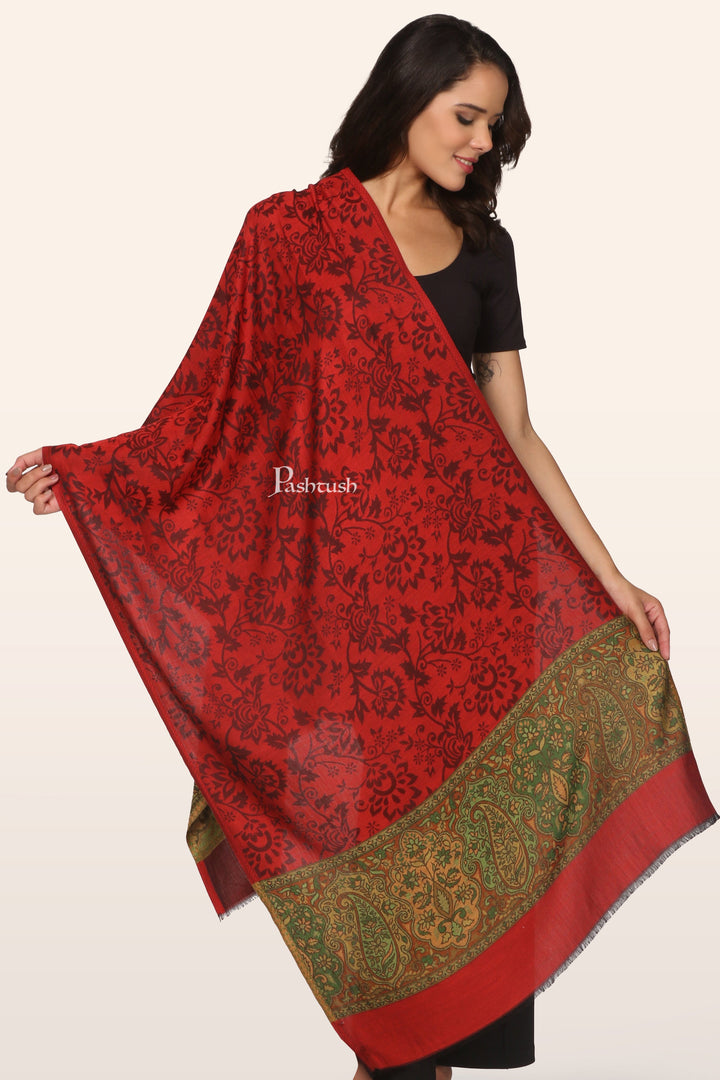 Pashtush India womens scarf and Stoles Pashtush Womens Bamboo Stole, Pasiley Palla Design, Red