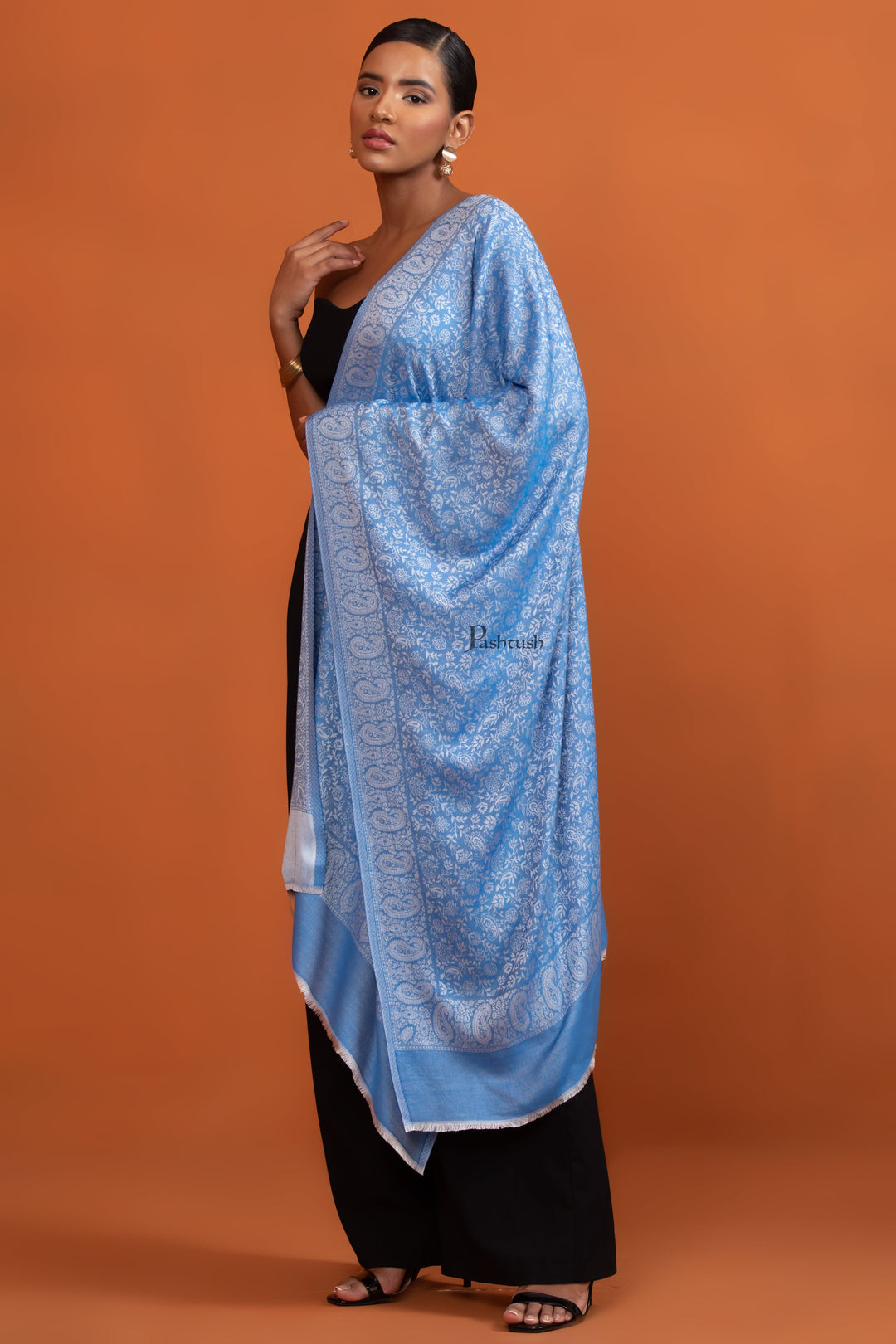 Pashtush India womens scarf and Stoles Pashtush Womens Bamboo Stole, Pasiley Weave Design, Arabic Sea Blue