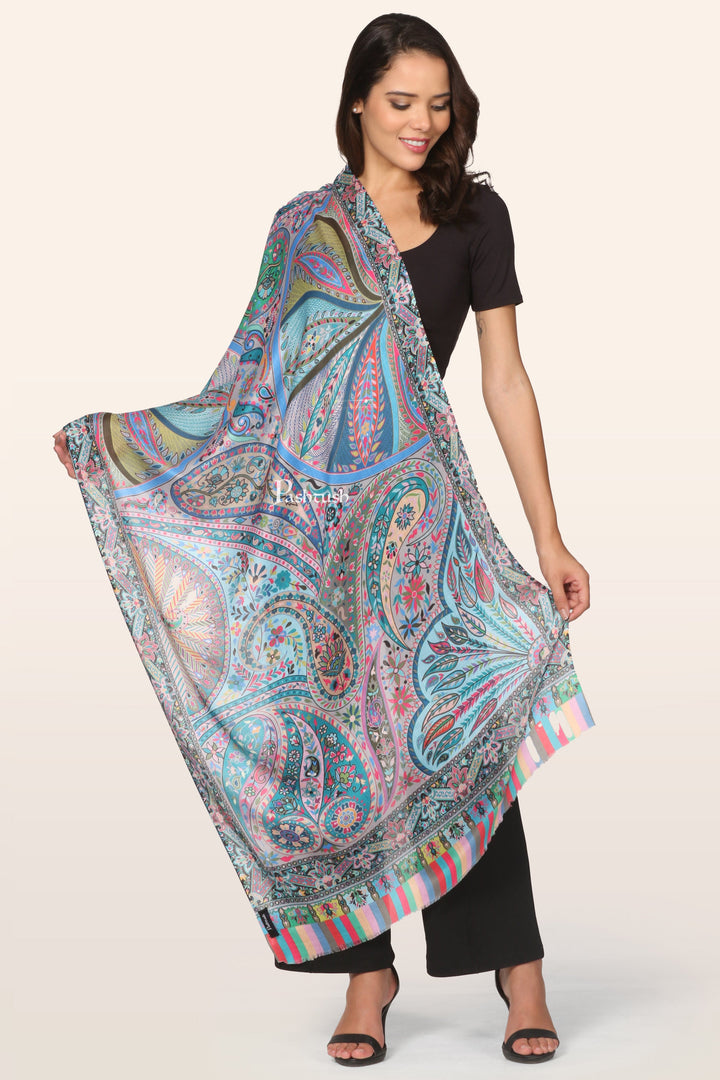 Pashtush India womens scarf and Stoles Pashtush Womens Bamboo Stole, Printed Paisleys Design, Multicolour