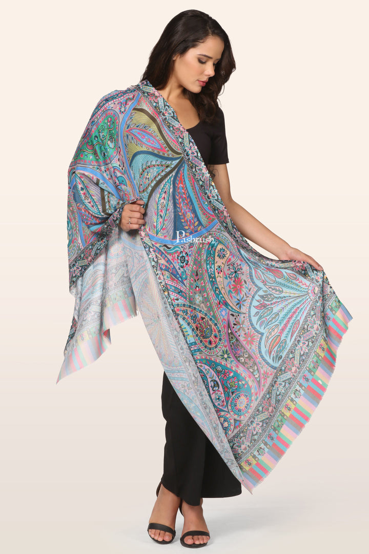 Pashtush India womens scarf and Stoles Pashtush Womens Bamboo Stole, Printed Paisleys Design, Multicolour