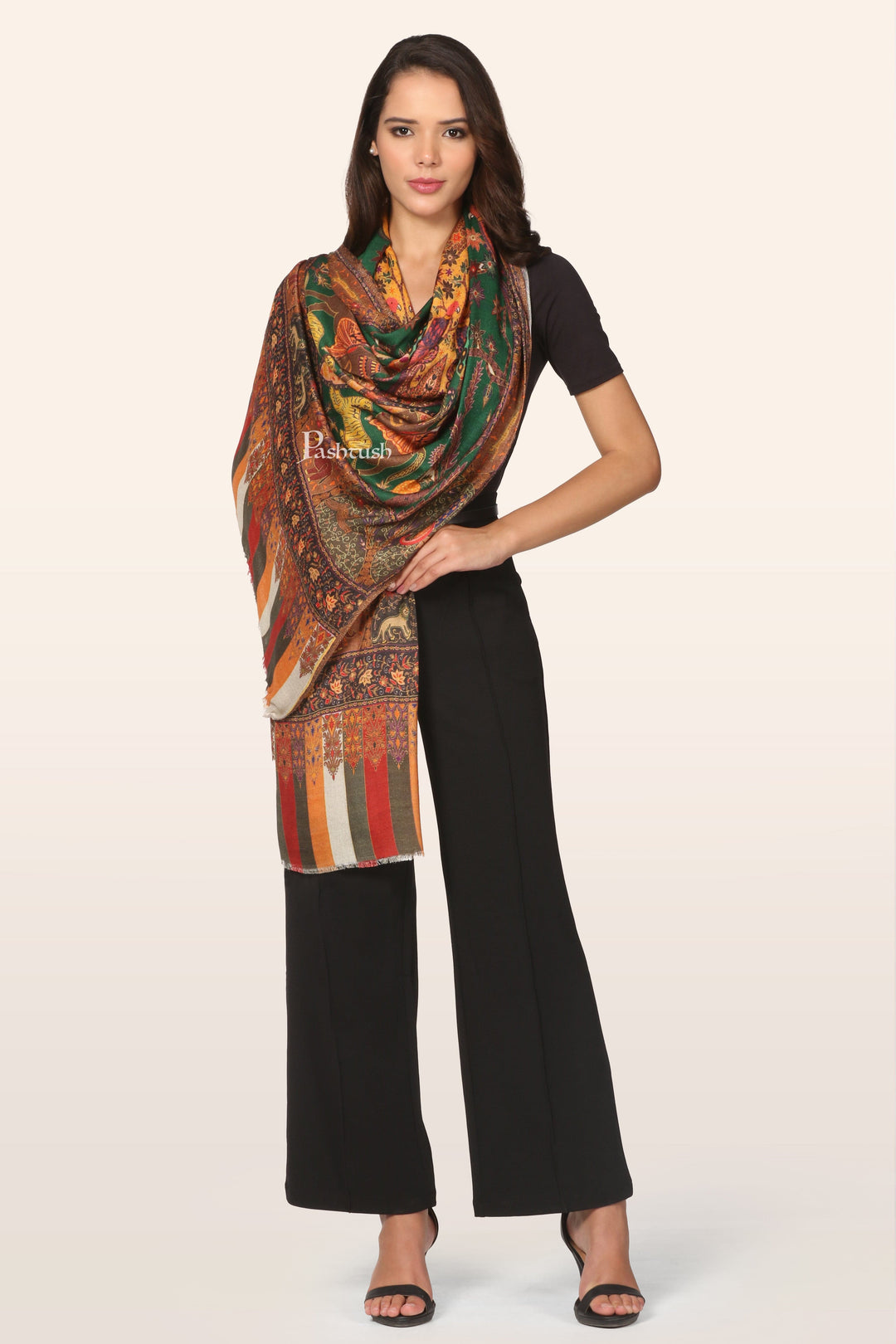 Pashtush India womens scarf and Stoles Pashtush Womens Bamboo Stole, Shikaardar Printed Design, Multicolour