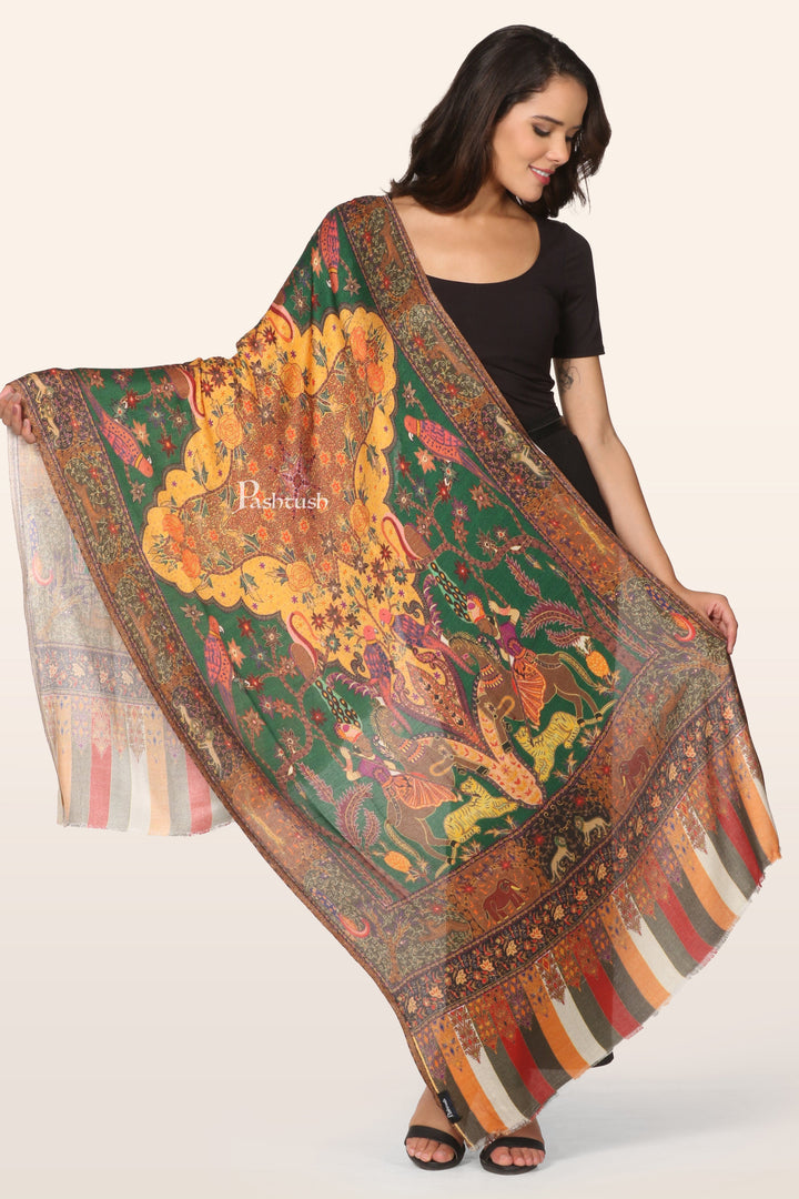 Pashtush India womens scarf and Stoles Pashtush Womens Bamboo Stole, Shikaardar Printed Design, Multicolour