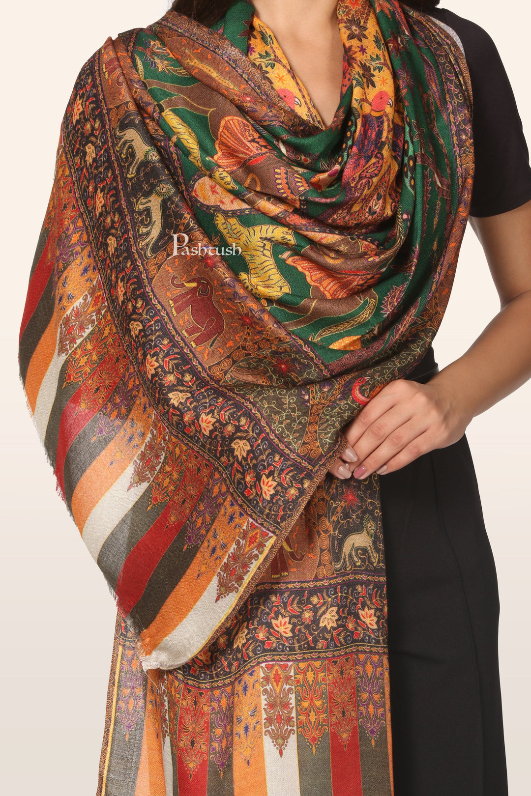 Pashtush India womens scarf and Stoles Pashtush Womens Bamboo Stole, Shikaardar Printed Design, Multicolour