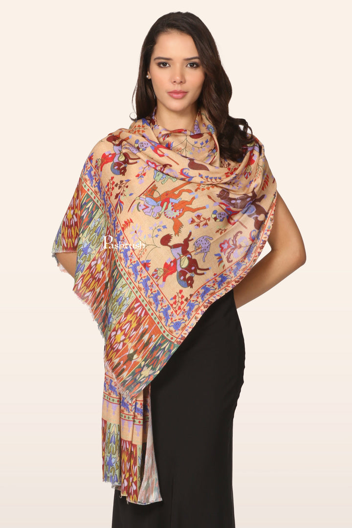 Pashtush India womens scarf and Stoles Pashtush Womens Bamboo Stole, Shikaardar Printed Design, Multicolour