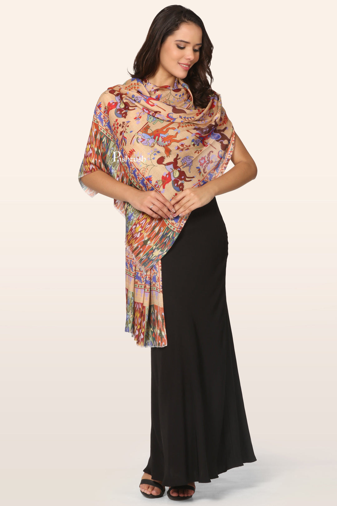 Pashtush India womens scarf and Stoles Pashtush Womens Bamboo Stole, Shikaardar Printed Design, Multicolour