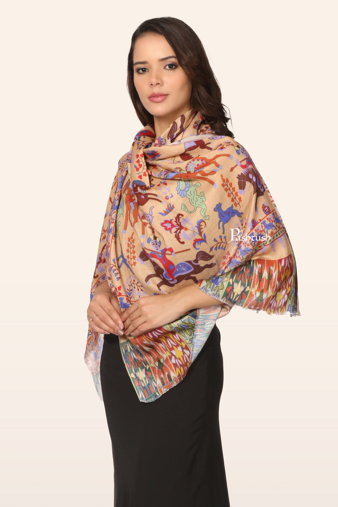 Pashtush India womens scarf and Stoles Pashtush Womens Bamboo Stole, Shikaardar Printed Design, Multicolour