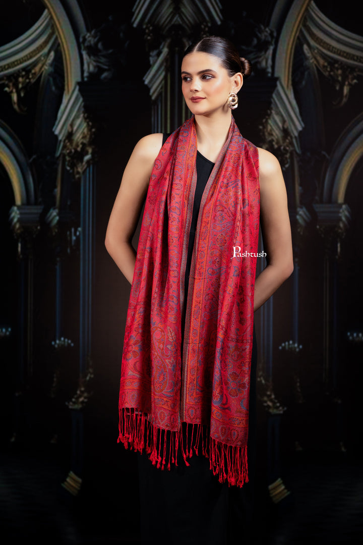 Pashtush India womens scarf and Stoles Pashtush Womens Bamboo Stole, Silky Soft, Woven Paisley Design, Serene Red