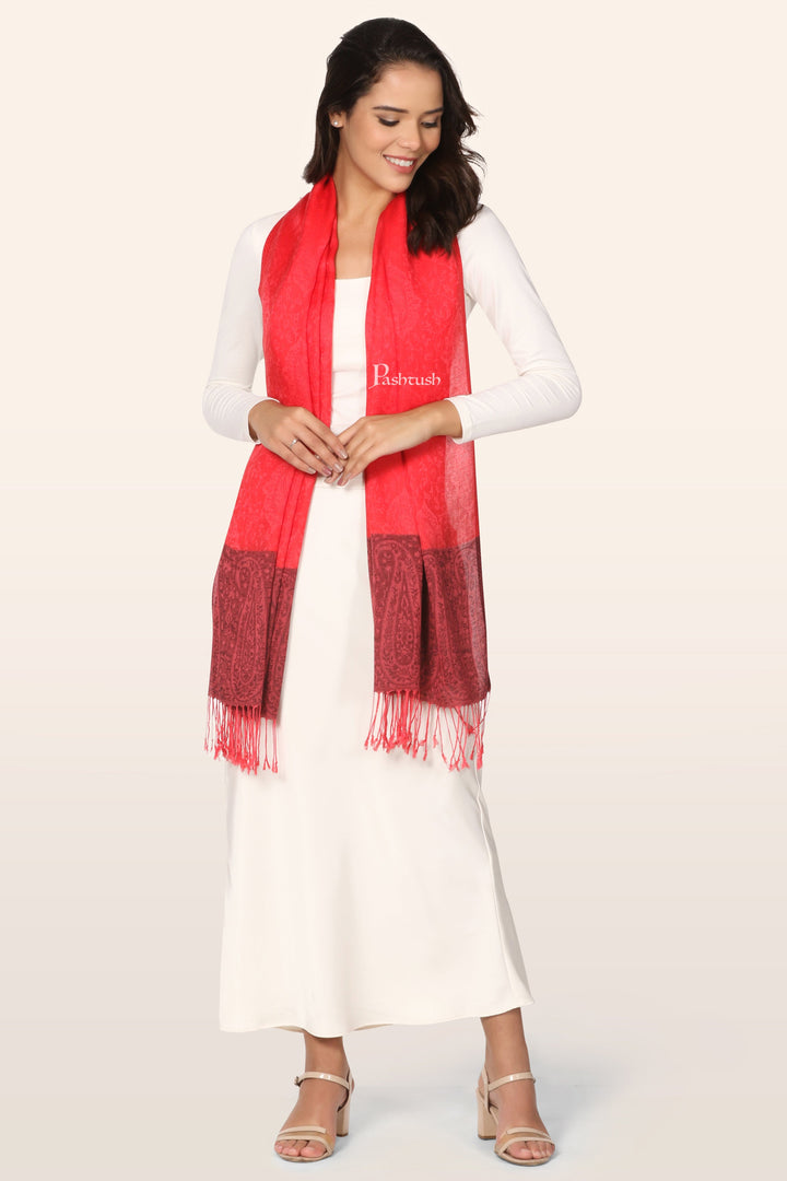 Pashtush India womens scarf and Stoles Pashtush Womens Bamboo Stole, Woven Design, Ambi Palla, Crimson