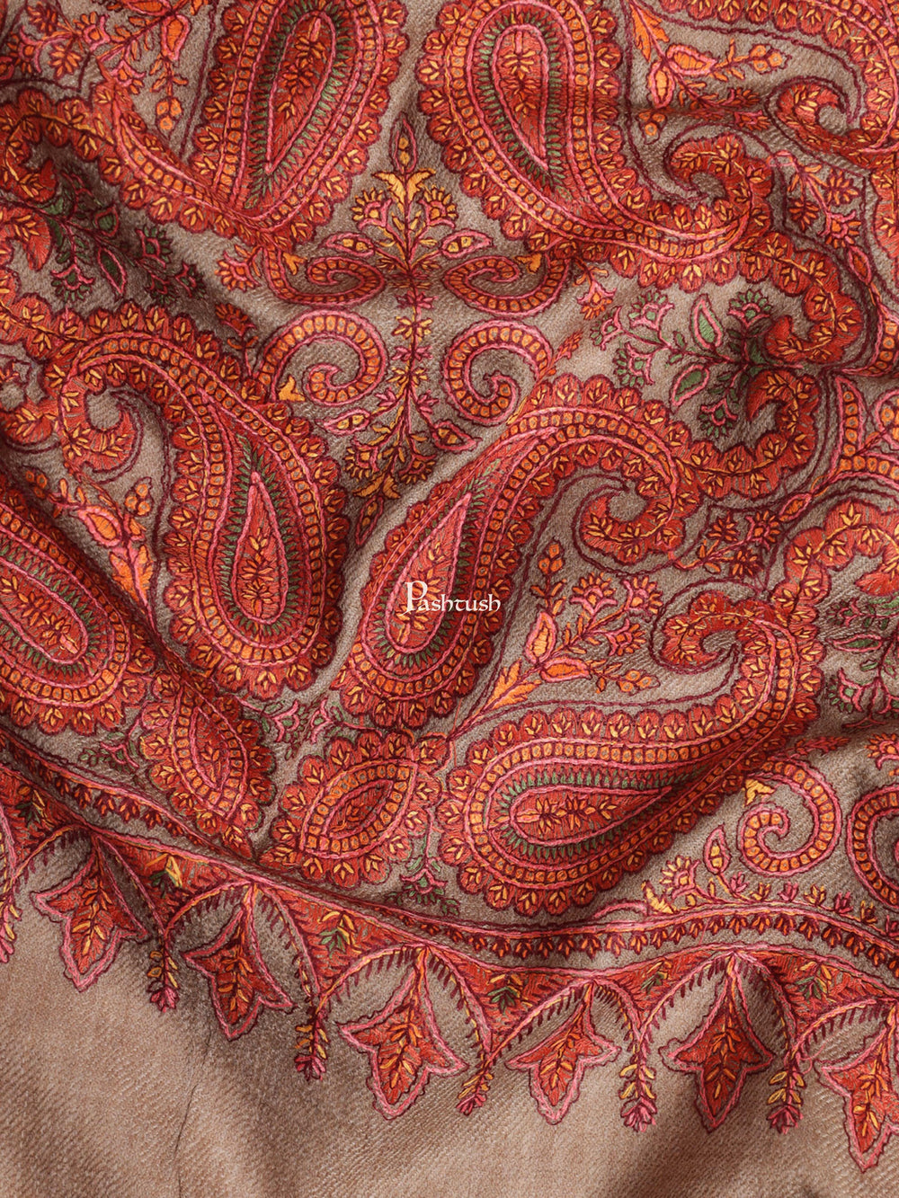 Pashtush India Womens Shawls Pashtush Womens Embroidery Jaal Jamawar Shawl, Intricate Heritage Collection, Taupe