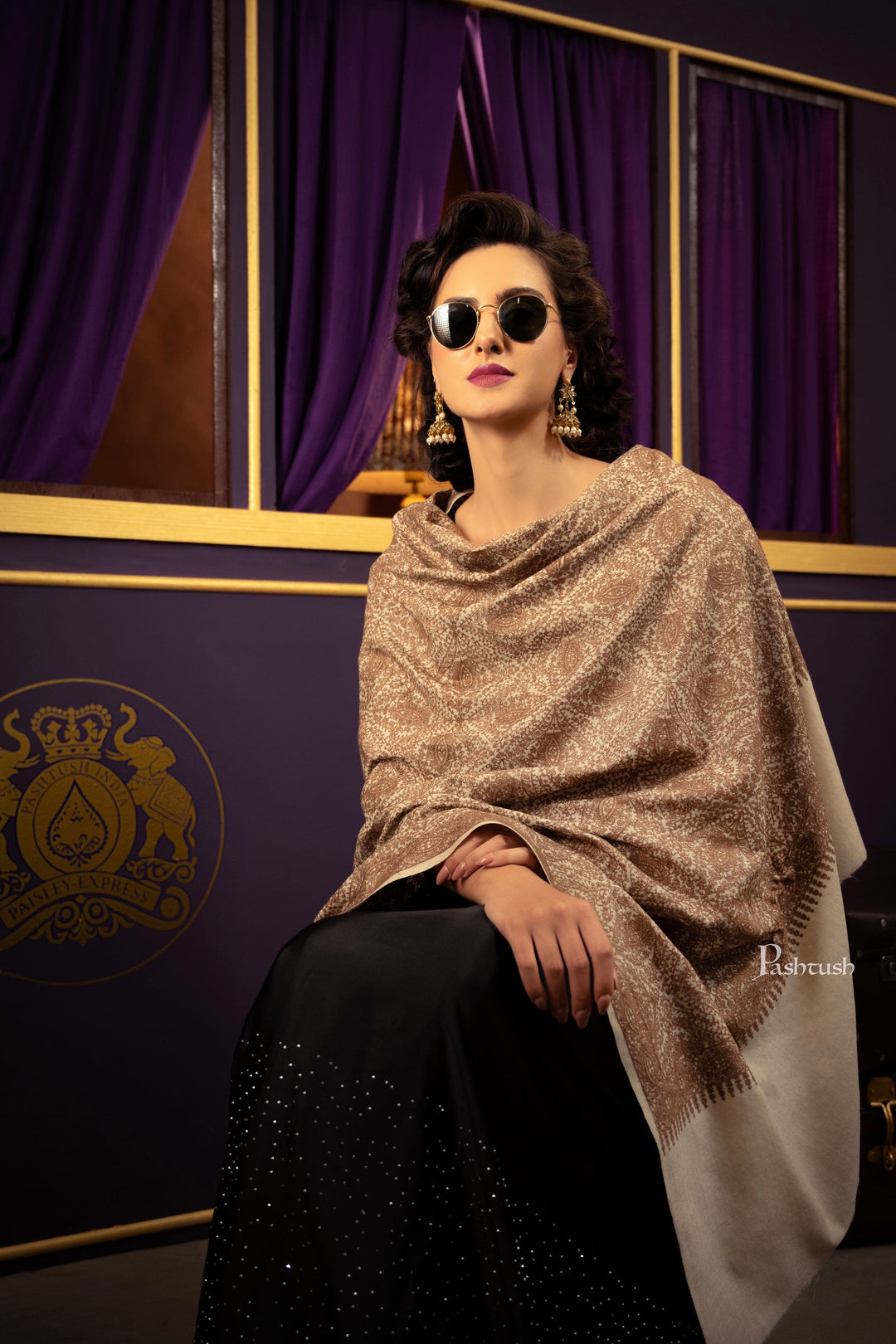 Pashtush India Womens Shawls Pashtush Womens Embroidery Jaal Jamawar Shawl, Tonal, Intricate Heritage Collection