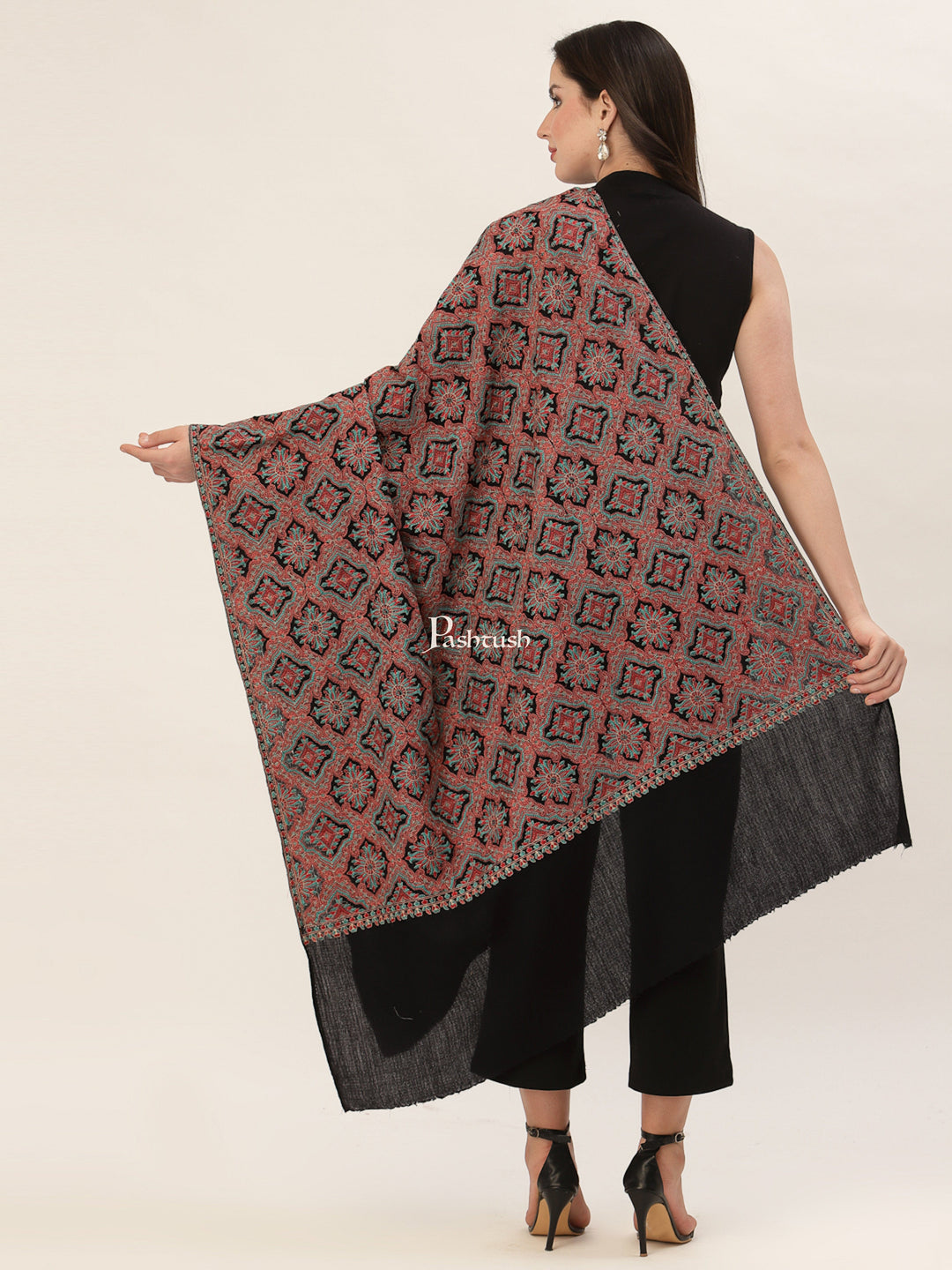 Pashtush India Womens Shawls Pashtush Womens Embroidery Shawl, Black