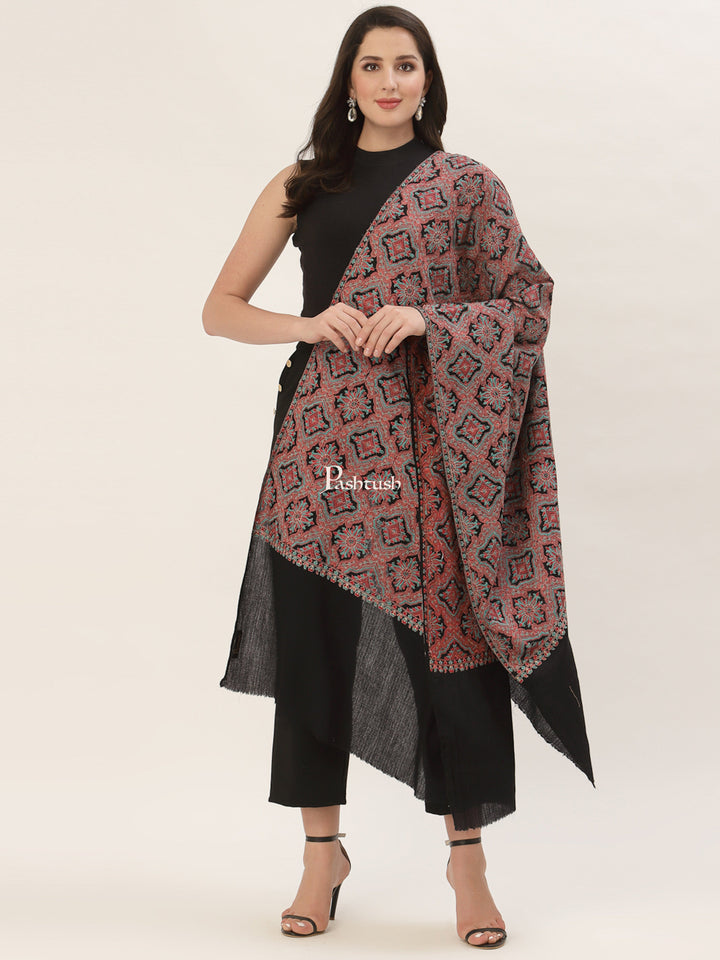 Pashtush India Womens Shawls Pashtush Womens Embroidery Shawl, Black