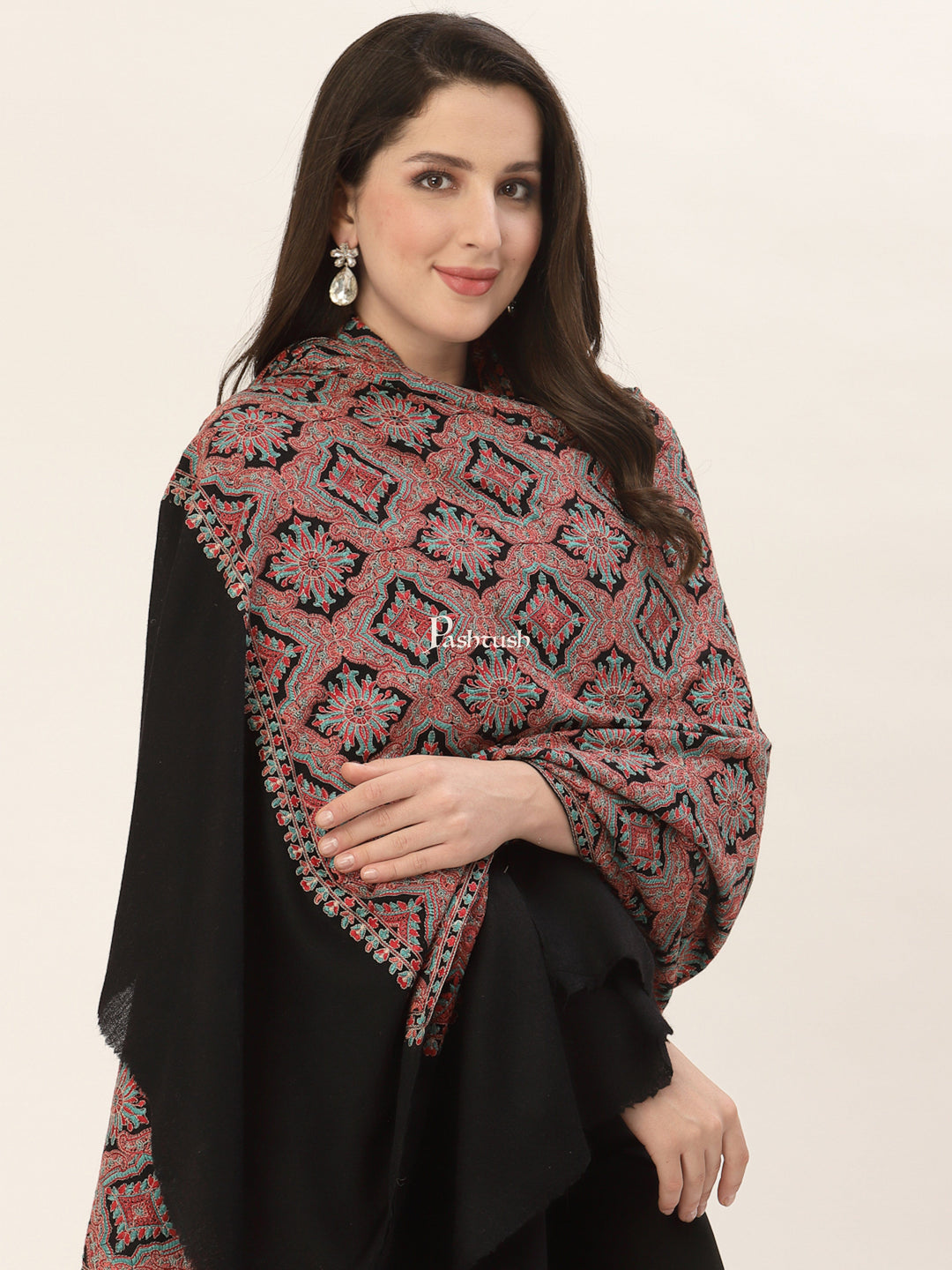 Pashtush India Womens Shawls Pashtush Womens Embroidery Shawl, Black