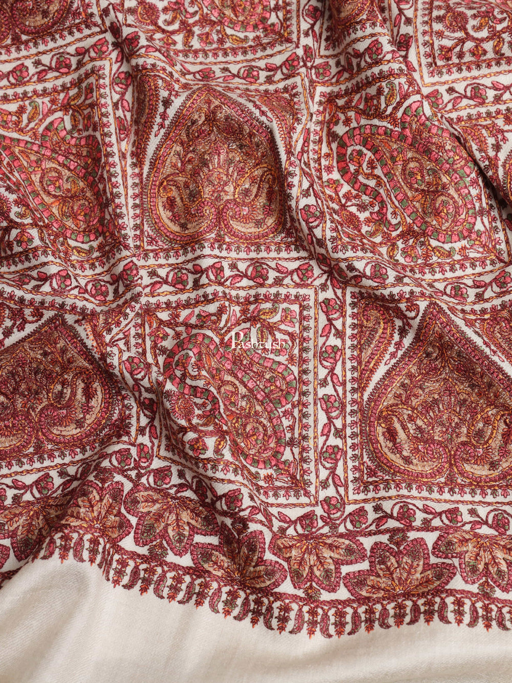 Pashtush India Womens Shawls Pashtush Womens Embroidery Shawl, Fine Wool, Intricate Needlework Jaal Beige