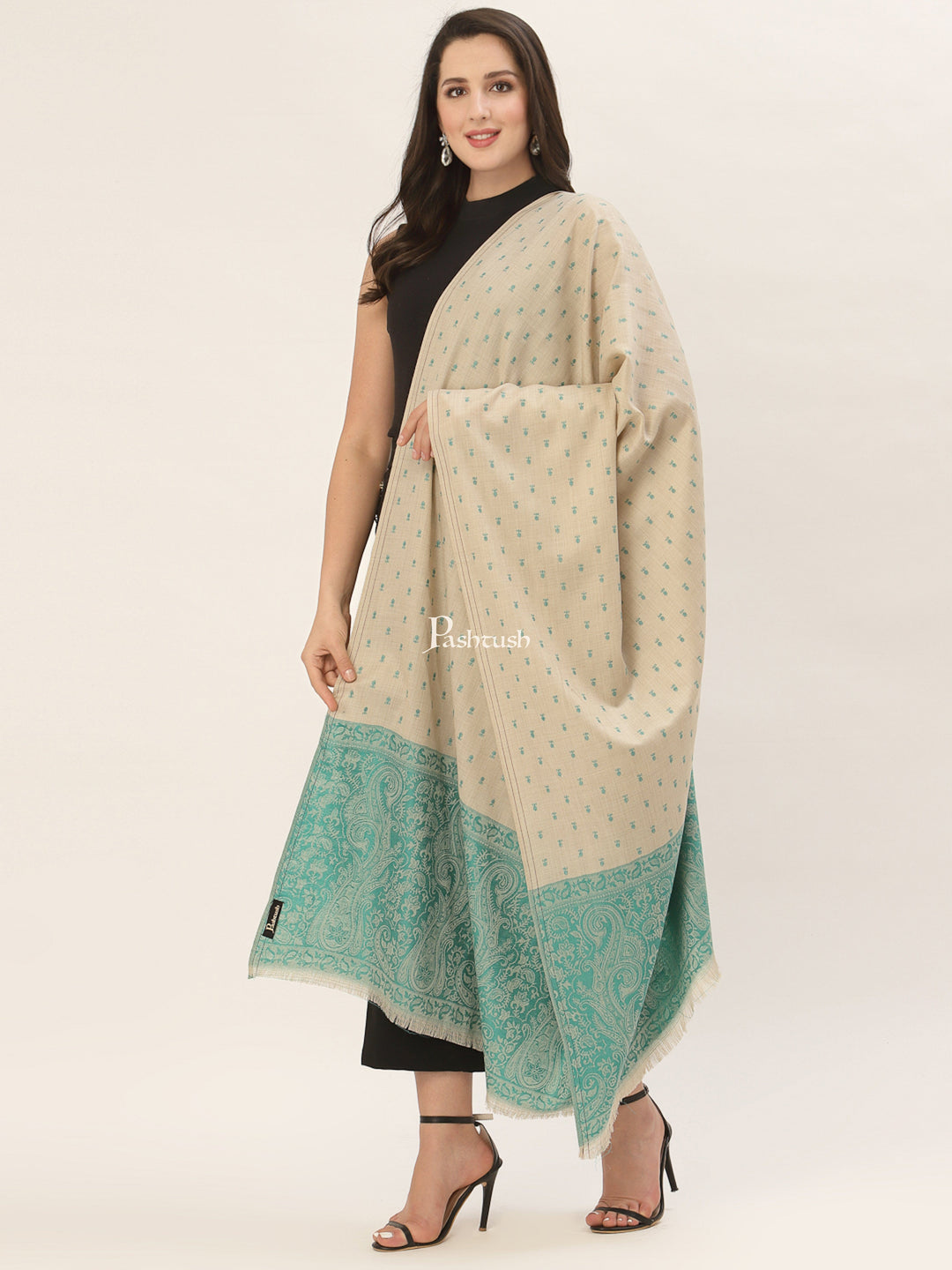 Pashtush India Womens Shawls Pashtush Womens Embroidery Shawl, Jacquard Palla, Fine Wool