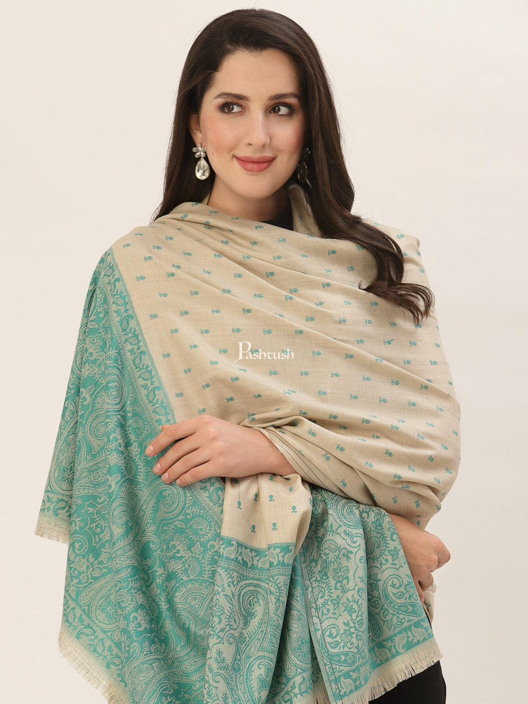 Pashtush India Womens Shawls Pashtush Womens Embroidery Shawl, Jacquard Palla, Fine Wool