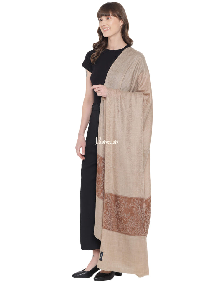 Pashtush India Womens Shawls Pashtush Womens Ethnic Weave Palla Shawl, Self Jacquard Palla Weave, Espresso