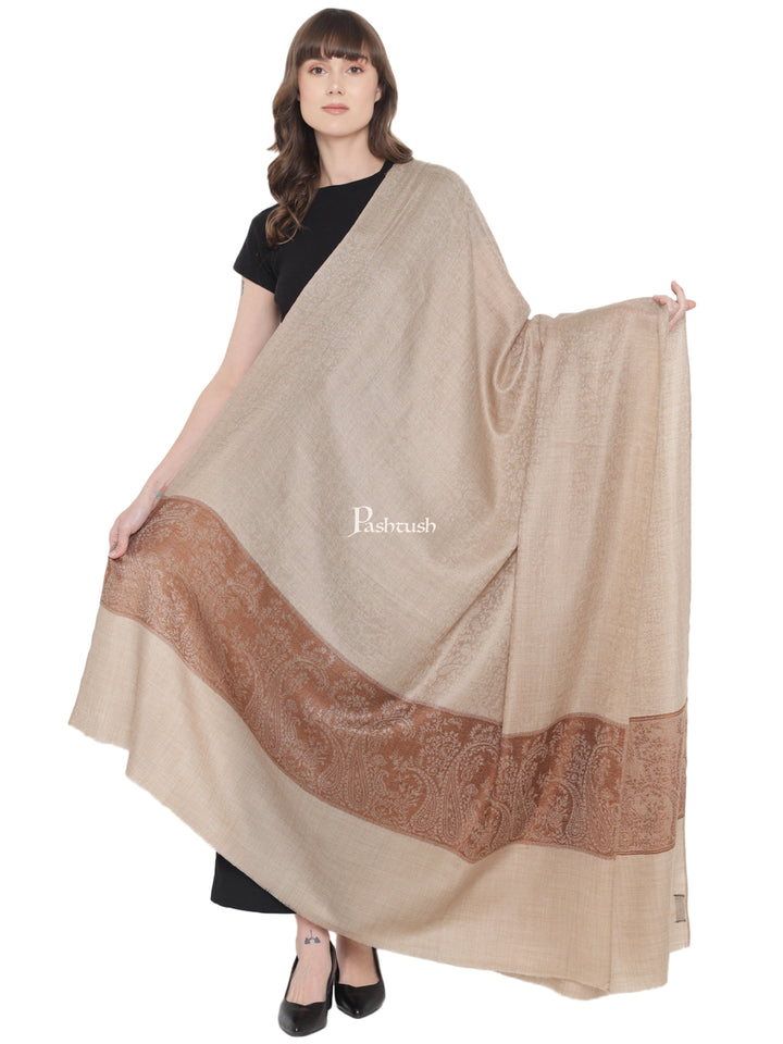 Pashtush India Womens Shawls Pashtush Womens Ethnic Weave Palla Shawl, Self Jacquard Palla Weave, Espresso