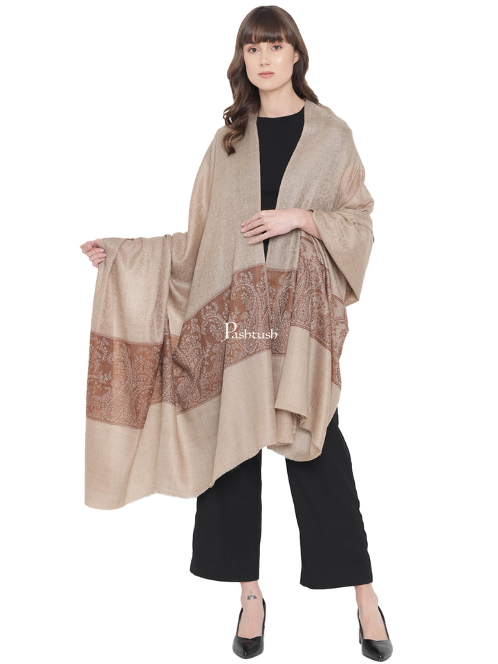 Pashtush India Womens Shawls Pashtush Womens Ethnic Weave Palla Shawl, Self Jacquard Palla Weave, Espresso