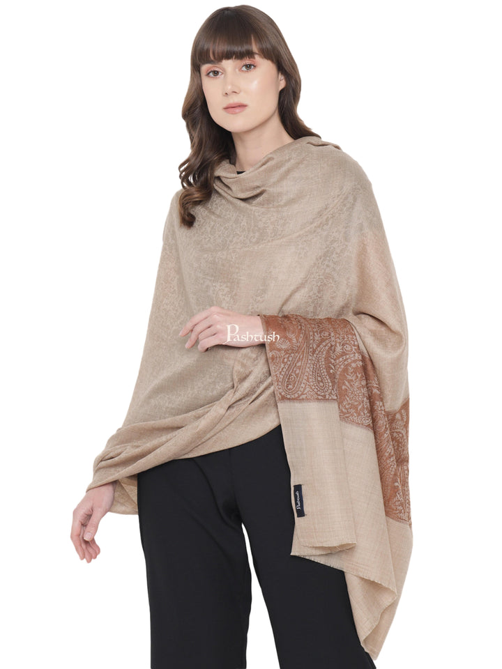 Pashtush India Womens Shawls Pashtush Womens Ethnic Weave Palla Shawl, Self Jacquard Palla Weave, Espresso