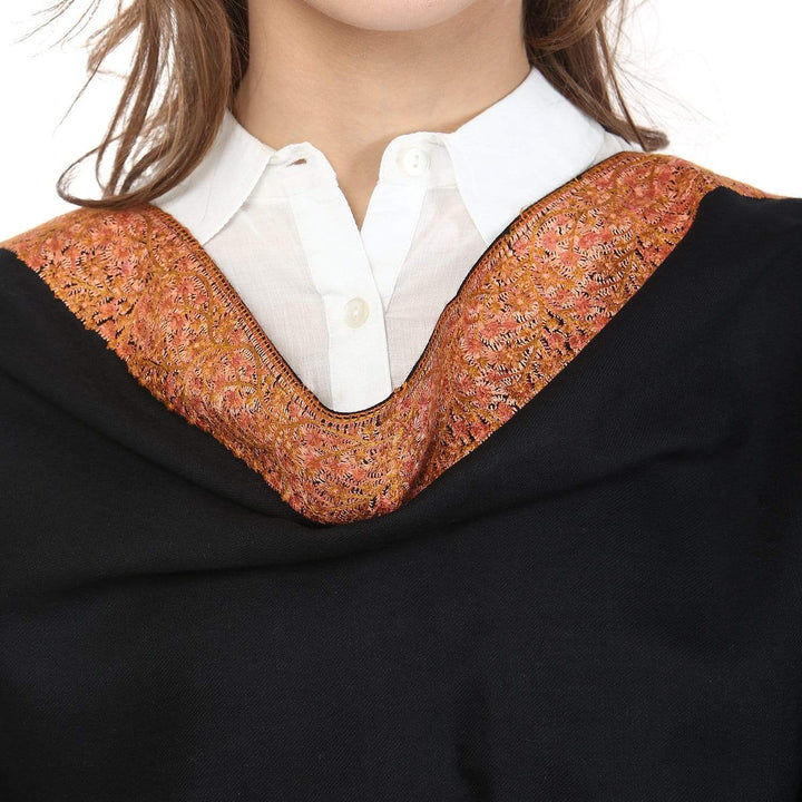 Pashtush India Womens Shawls Pashtush Womens Extra Fine Wool Embroidery Border Shawl , Black