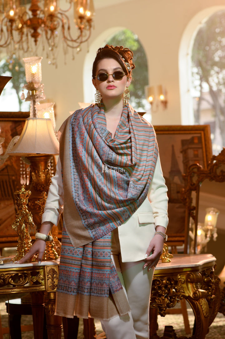 Pashtush India Womens Shawls Pashtush Womens Extra Fine Wool Shawl, Aztec Weave Design, Multicolour