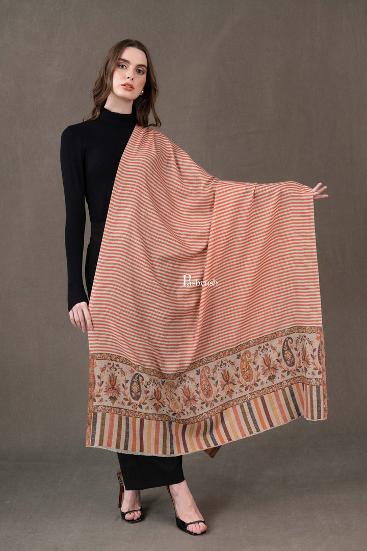 Pashtush India Womens Shawls Pashtush Womens Extra Fine Wool Shawl, Ethnic Palla Woven Design, Rust