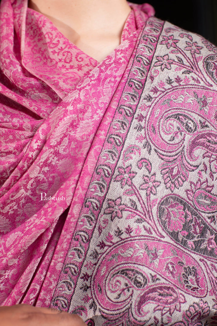 Pashtush India Womens Shawls Pashtush Womens Extra Fine Wool Shawl, Extra Fine Wool Palla, Paisley Design, Fuchsia