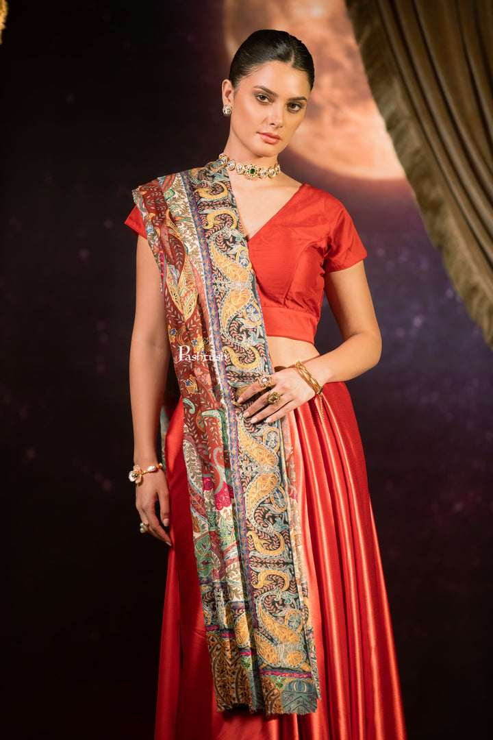 Pashtush India Womens Shawls Pashtush Womens Extra Fine Wool Shawl, Kalamkari Design, Multicolour