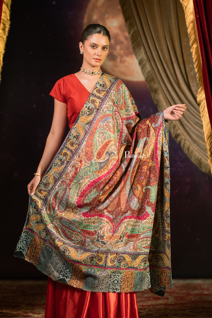 Pashtush India Womens Shawls Pashtush Womens Extra Fine Wool Shawl, Kalamkari Design, Multicolour