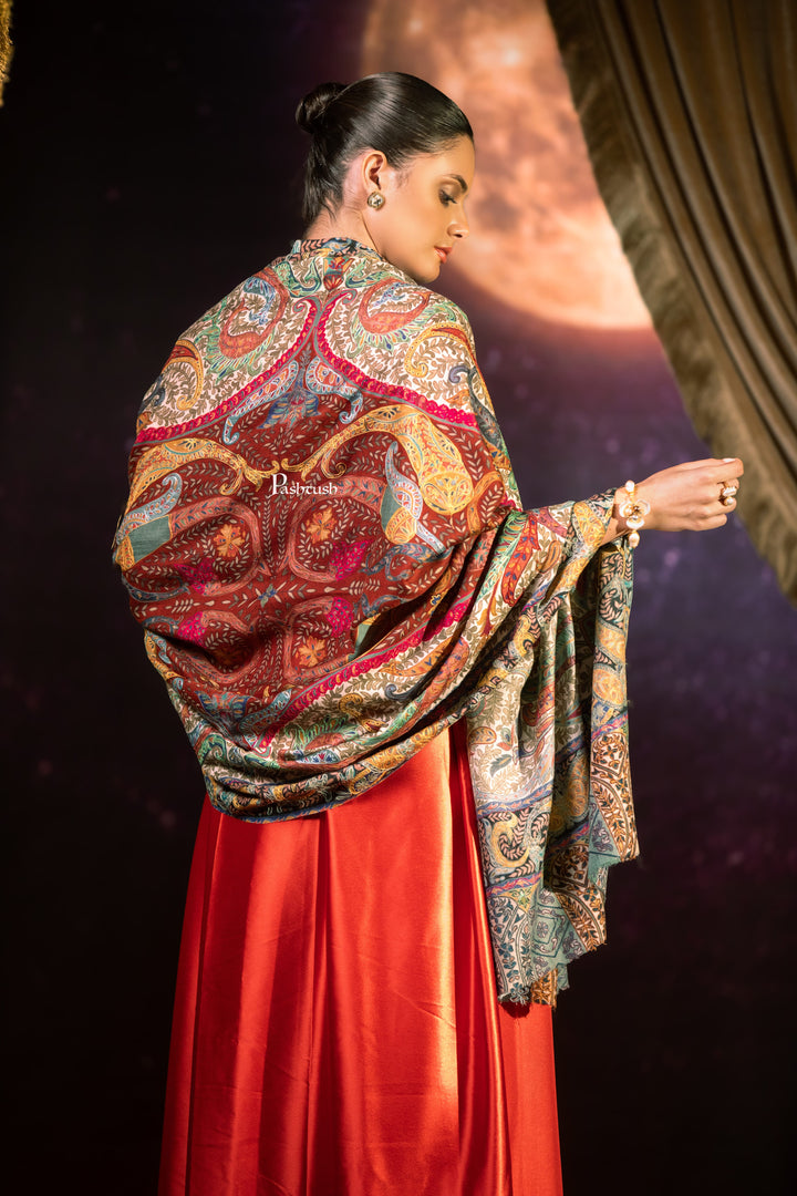 Pashtush India Womens Shawls Pashtush Womens Extra Fine Wool Shawl, Kalamkari Design, Multicolour