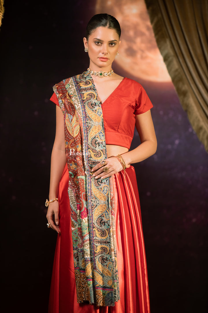 Pashtush India Womens Shawls Pashtush Womens Extra Fine Wool Shawl, Kalamkari Design, Multicolour