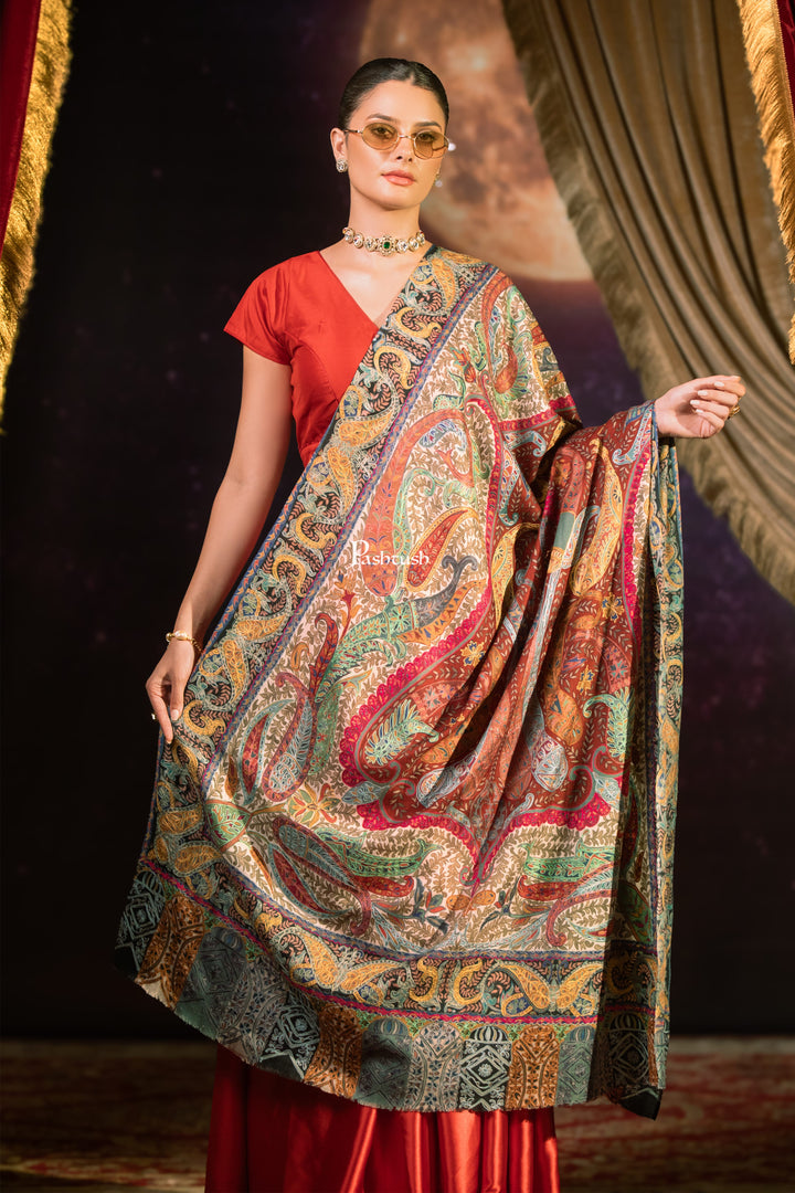 Pashtush India Womens Shawls Pashtush Womens Extra Fine Wool Shawl, Kalamkari Design, Multicolour