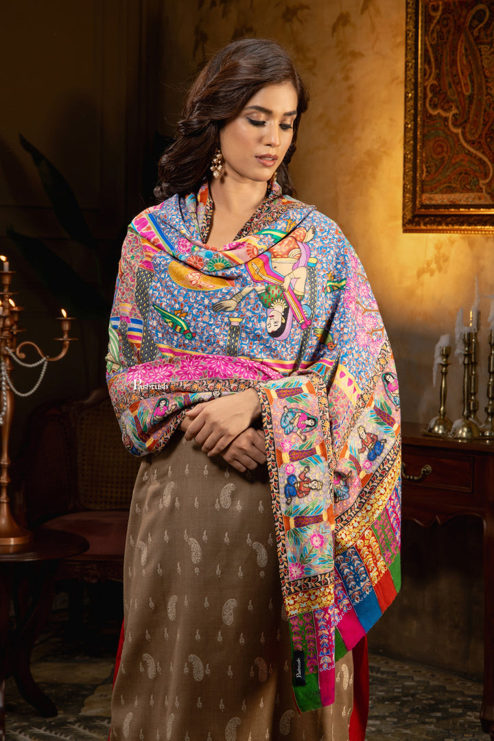Pashtush India Womens Shawls Pashtush Womens Extra Fine Wool Shawl, Kalamkari Embroidery Design, Multicolour