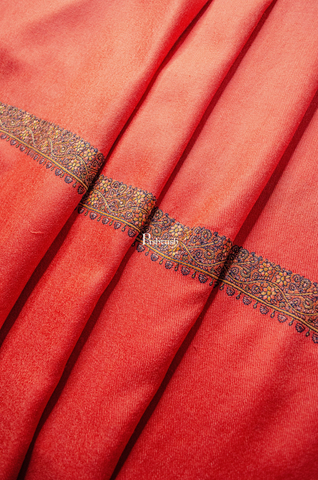 Pashtush India Womens Shawls Pashtush Womens Extra Fine Wool Shawl, Multi Border Embroidery  Design, Deep Orange