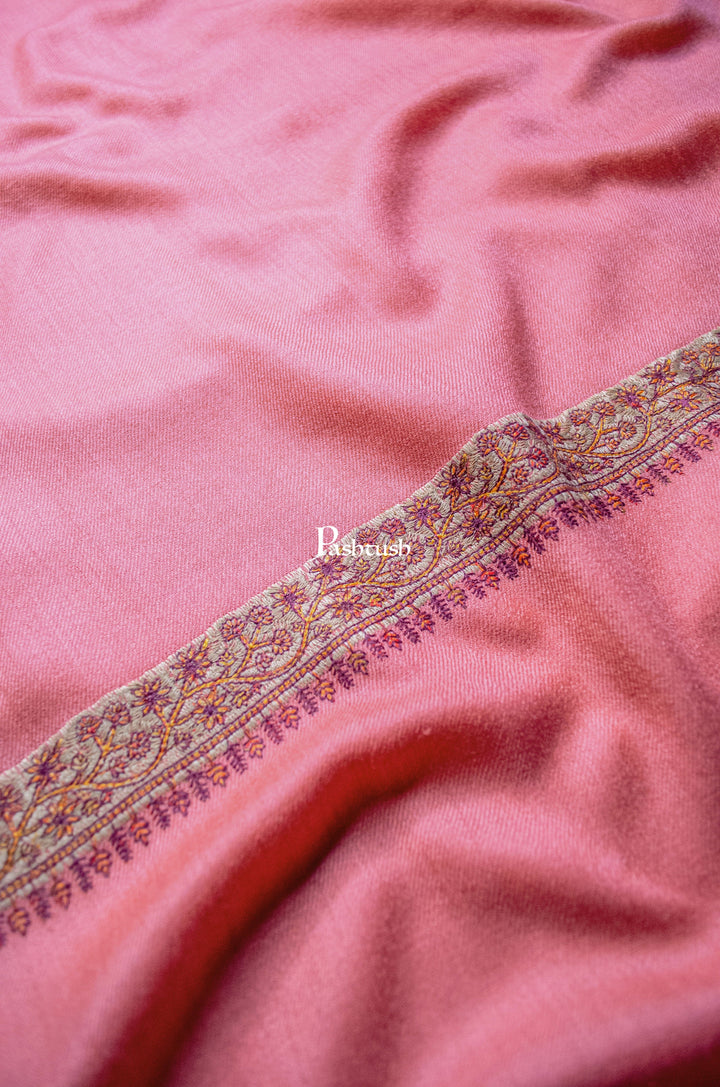Pashtush India Womens Shawls Pashtush Womens Extra Fine Wool Shawl, Multi Border Embroidery  Design, Rose
